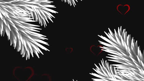 animation of christmas tree branches over falling heart
