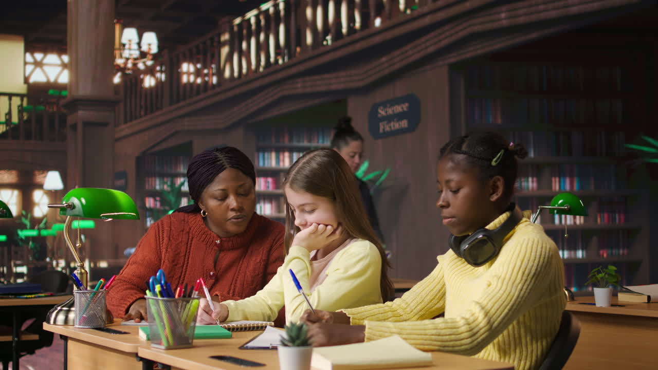 estudiantes que estudian en una biblioteca virtual