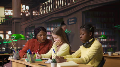 students studying in a virtual library