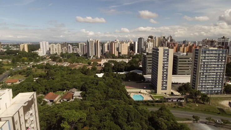 Aerial View of a City with Skyscrapers and Parks