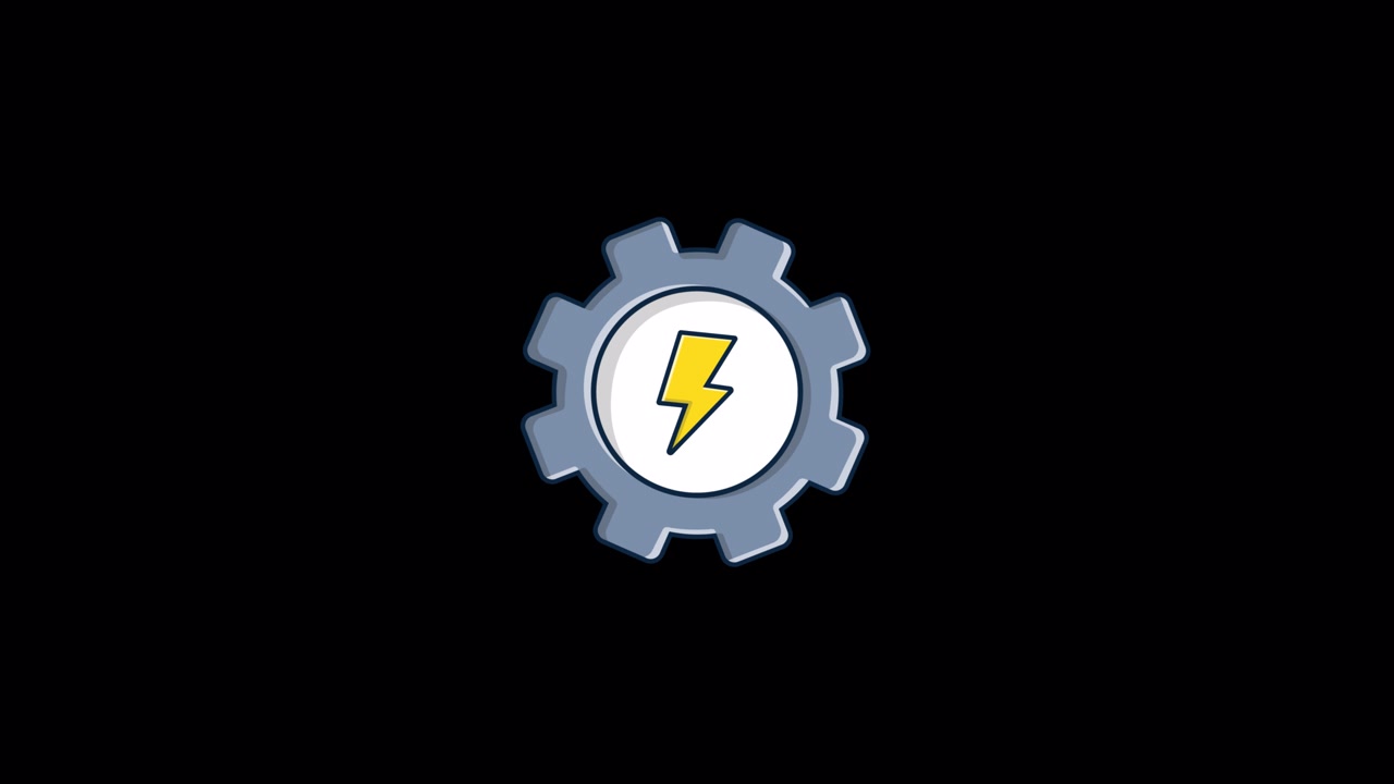 Rotating Gear with Lightning Bolt Icon on Black Background