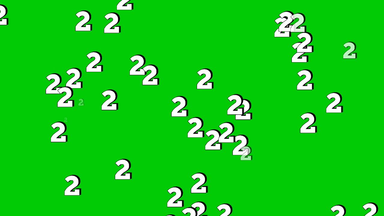 Animated numbers 1 two falling vertically like rain on a green screen background. Perfect for video editing, VFX, and motion graphics. Seamless loop included for continuous use video element