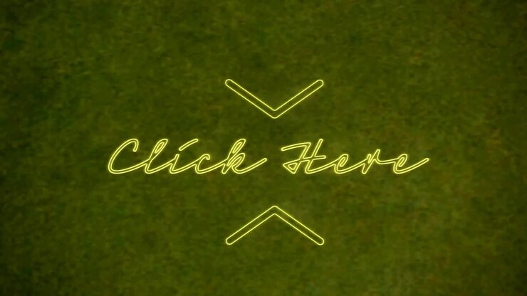 Animazione di testo neon giallo, "clicca qui", su sfondo verde
