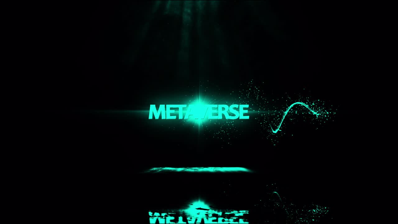 metaverso de texto completo, web 3.0 y etc. transiciones comerciales completas logotipo de partículas brillantes