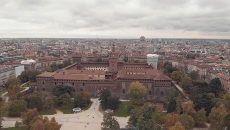 drone shot of sforzesco castle, castello sforzesco in milan