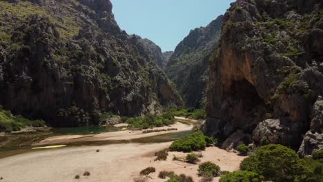 mallorca canyon calobra mountain view sand beach river