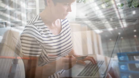 caucasian woman in social distancing buying online at home