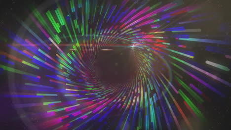 colorful light streaks forming vortex, space travel animation