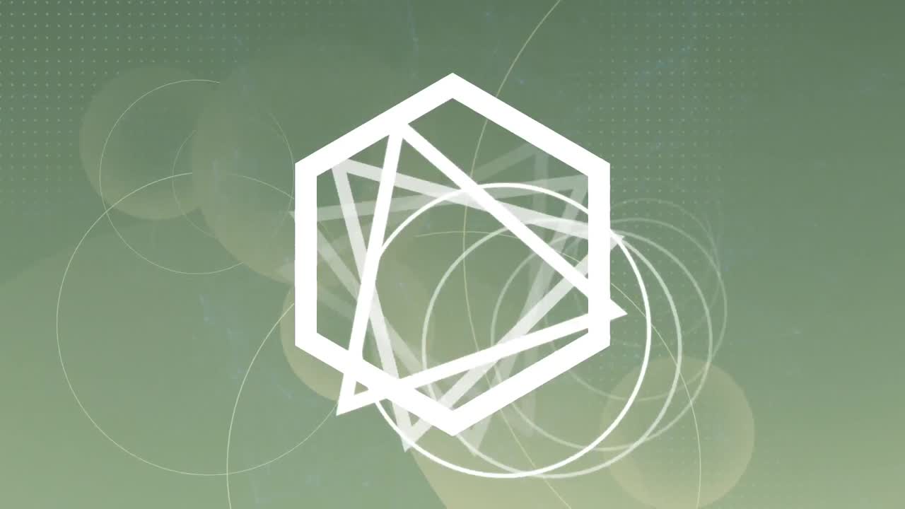 녹색 배경에 회전하고 반 ⁇ 이는 점의 기하학적 모양의 애니메이션