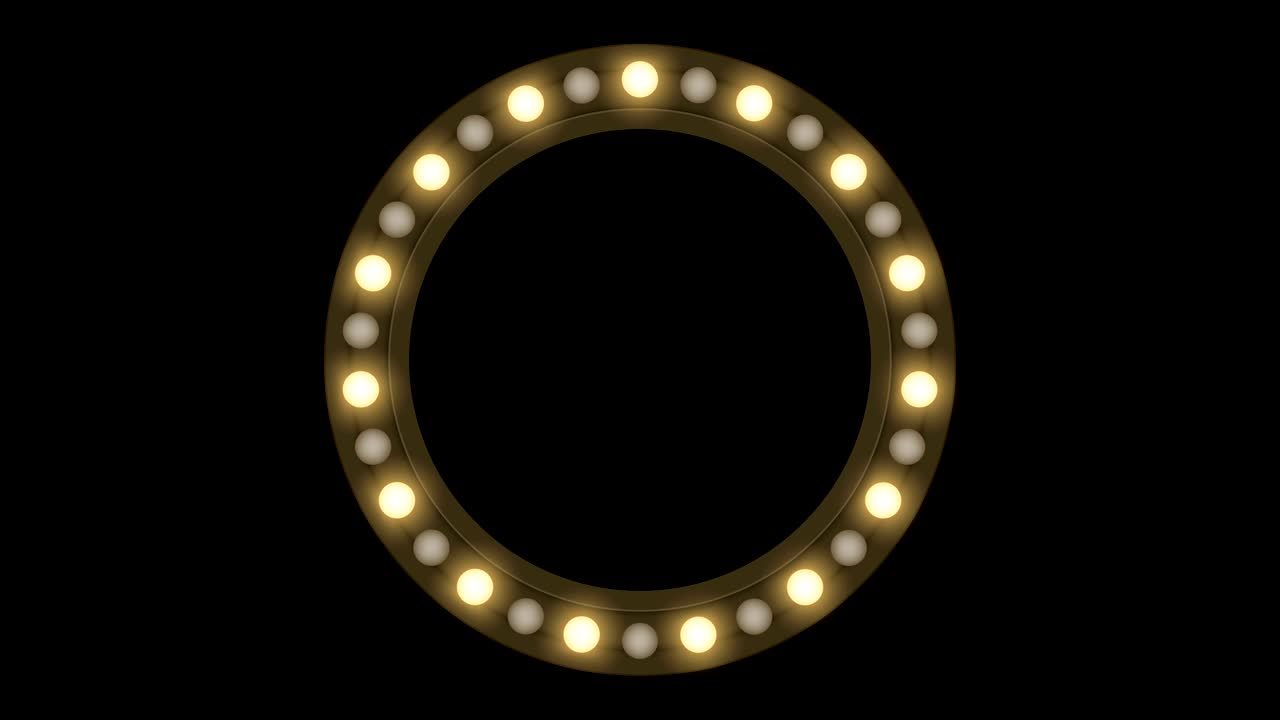 터널 불꽃 전구 상자 프레임 원 모양 박이는 움직이는 패턴, 레트로 3d 가상 스타일 일러스트레이션 어두운 배경에서 빛나는 원활한 루핑 애니메이션 4k, 복사 공간