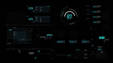 futuristic user interface hud gui digital text number element for cyber technology concept with shallow depth of field dark and grain processed