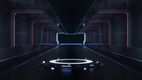 empty stage in the dark technology tunnel, 3d rendering.