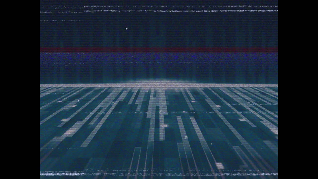 빛나는 지평선과 함께 움직이는 회색 바닥 위에서 왜곡의 선의 애니메이션