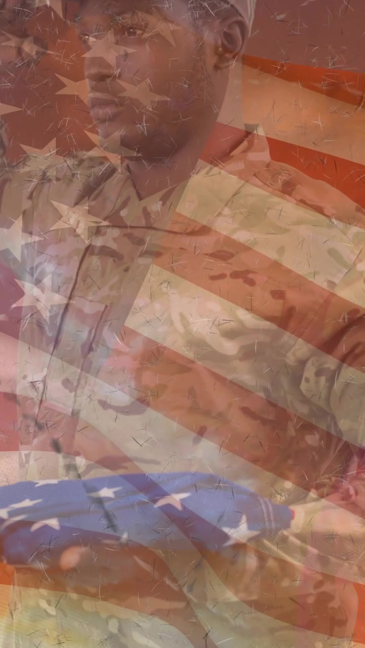 Animazione di soldato che saluta sulla bandiera americana