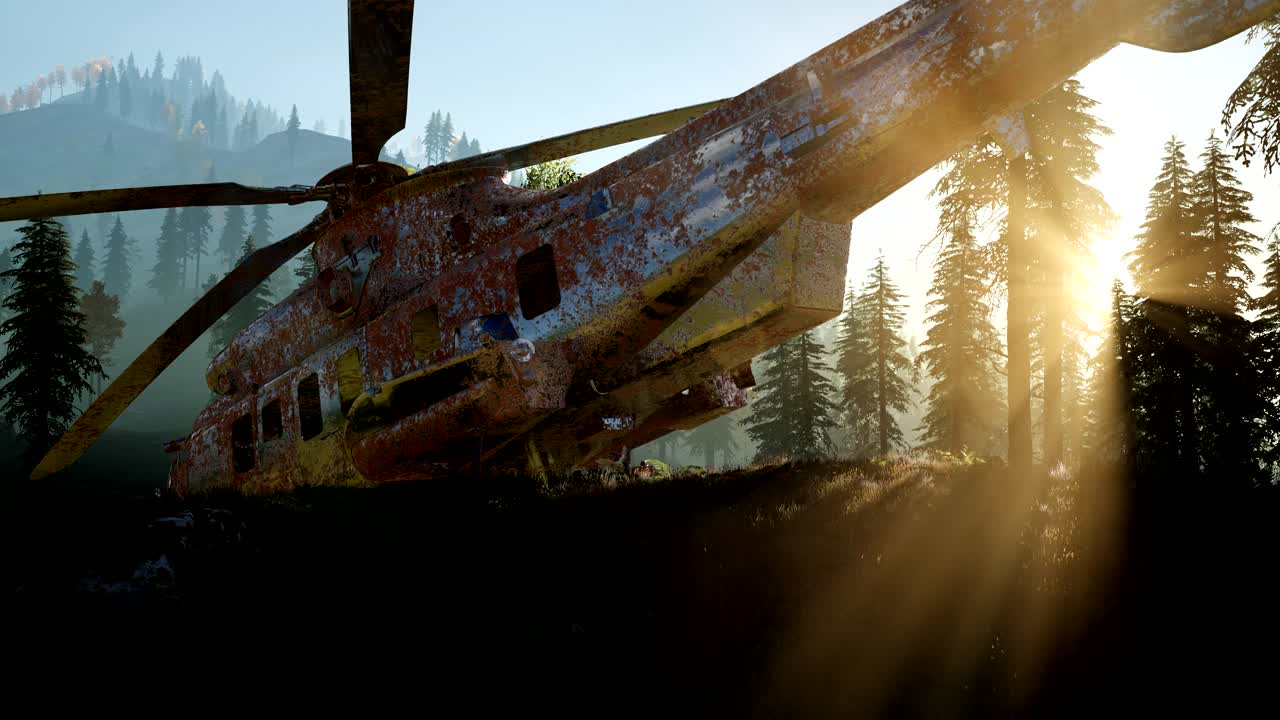 viejo helicóptero militar oxidado