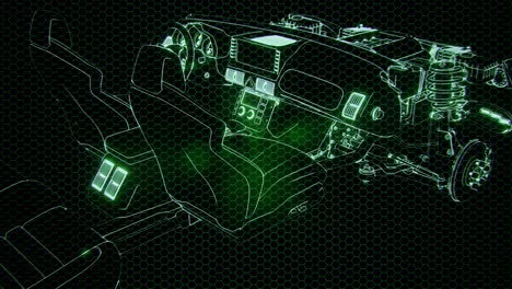 animación holográfica de un modelo de coche 3d con motor