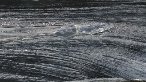 transparent pieces of ice in the big stream of the river