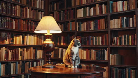 cat in a cozy library