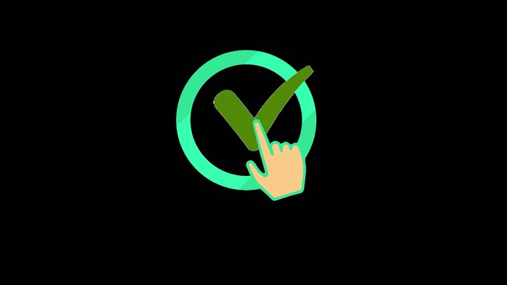 Animated Hand Cursor Clicks Green Checkmark in Circle