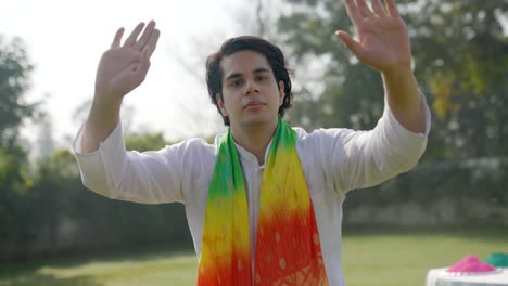 Drunk-Indian-man-dancing-in-a-park-in-traditional-outfit