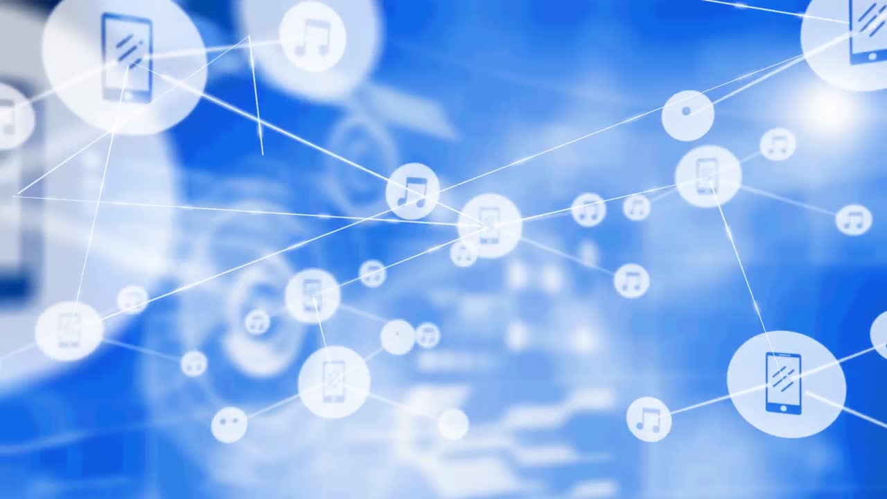 파란색 배경 위의 연결 네트워크의 애니메이션