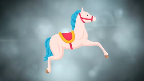 animation of rocking horse over grey smoked background