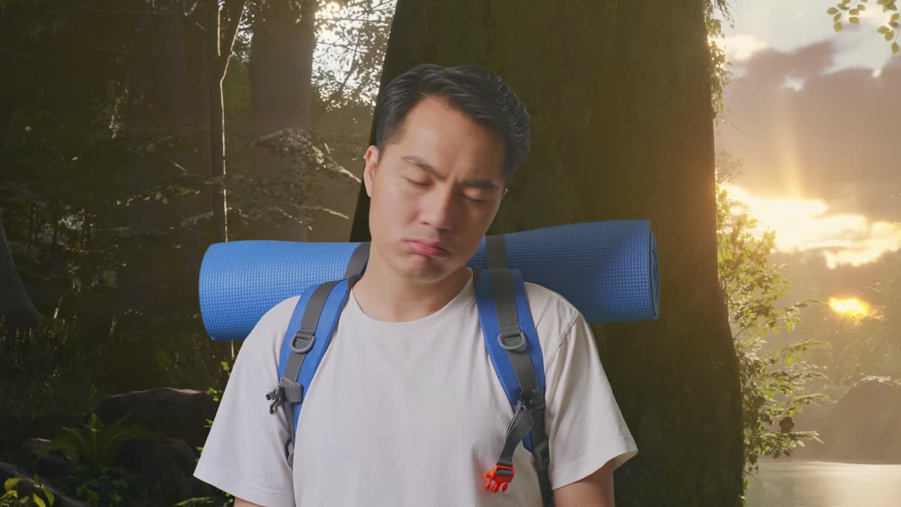 해가 뜨면 숲에서 산책하는 남자