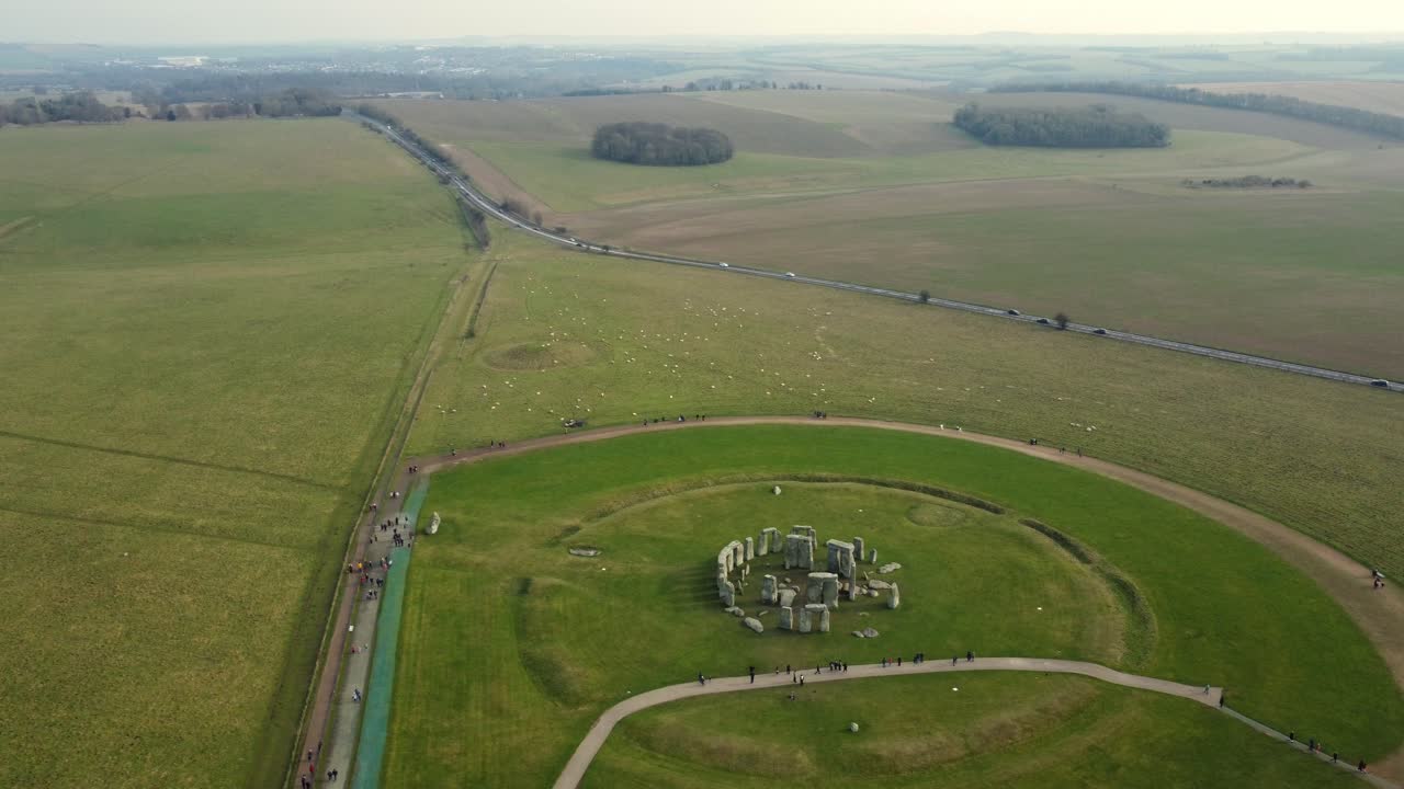 Aerial View of Stonehenge and Surrounding Landscape