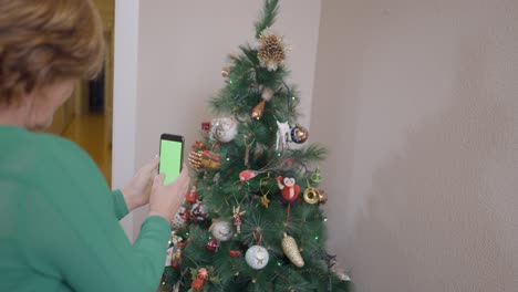 woman taking a picture of a christmas tree