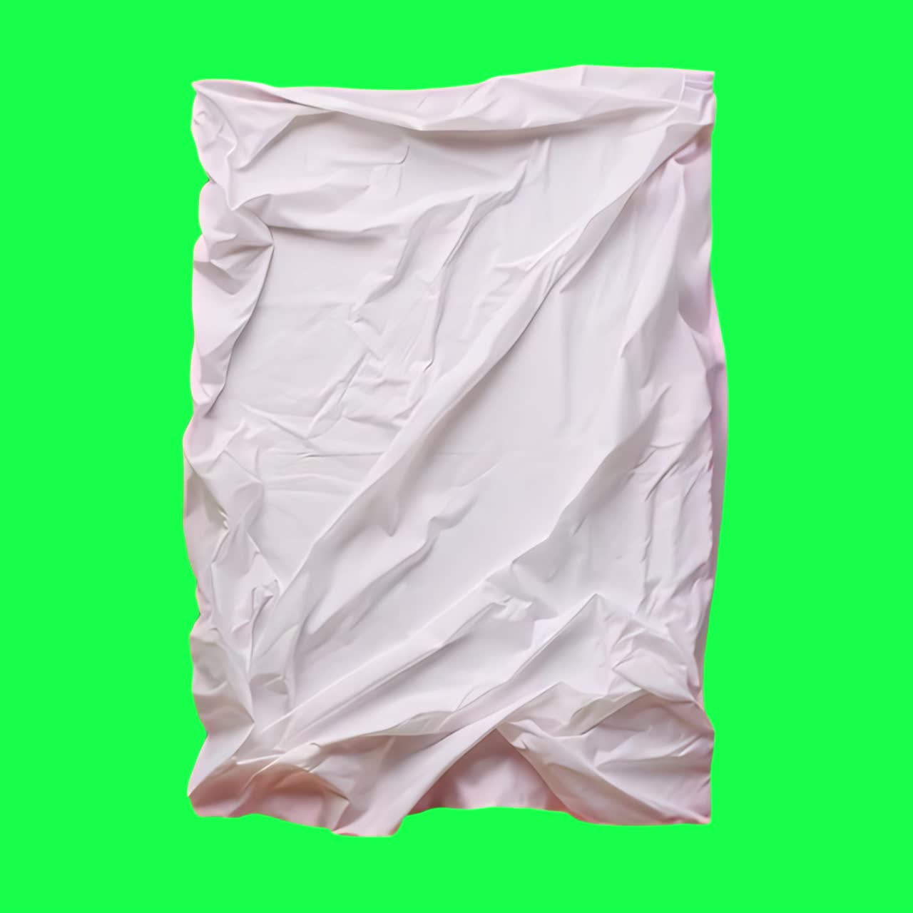 Old wrinkled sheet animation, transparent 4K video, green screen