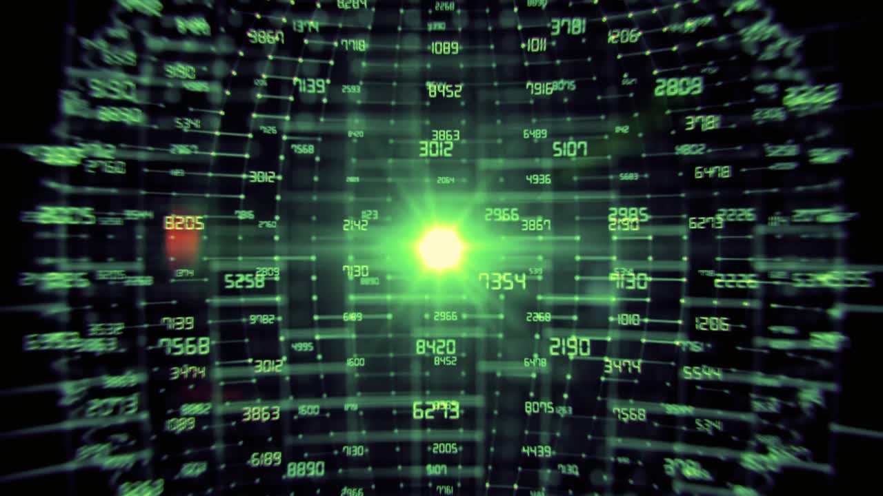 Futuristic Digital Grid of Flowing Green Numbers
