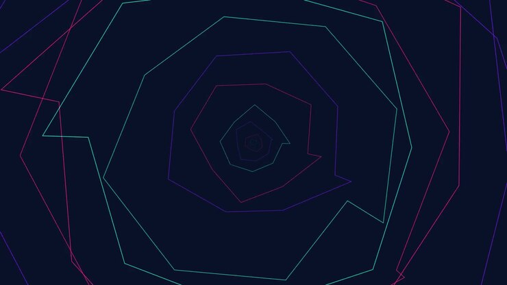Animazione astratta di un tunnel geometrico con linee al neon.