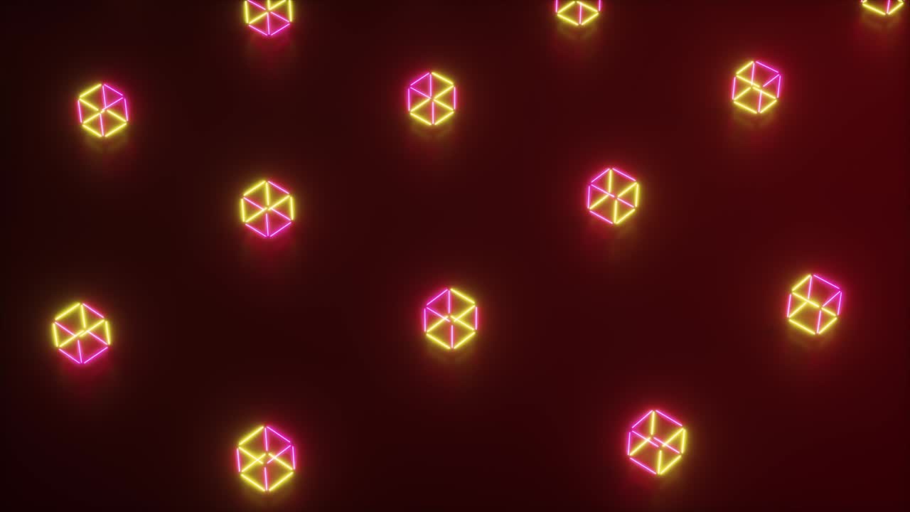 Abstract neon 3d render of geometric shapes. Computer generated loop animation. Modern colorful laser lighting background, seamless 4k loop motion design