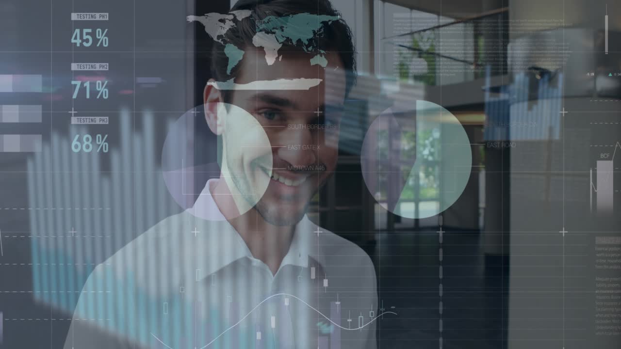 Animation viser databehandling på kaukasiske statistikker og globale forretningstendenser