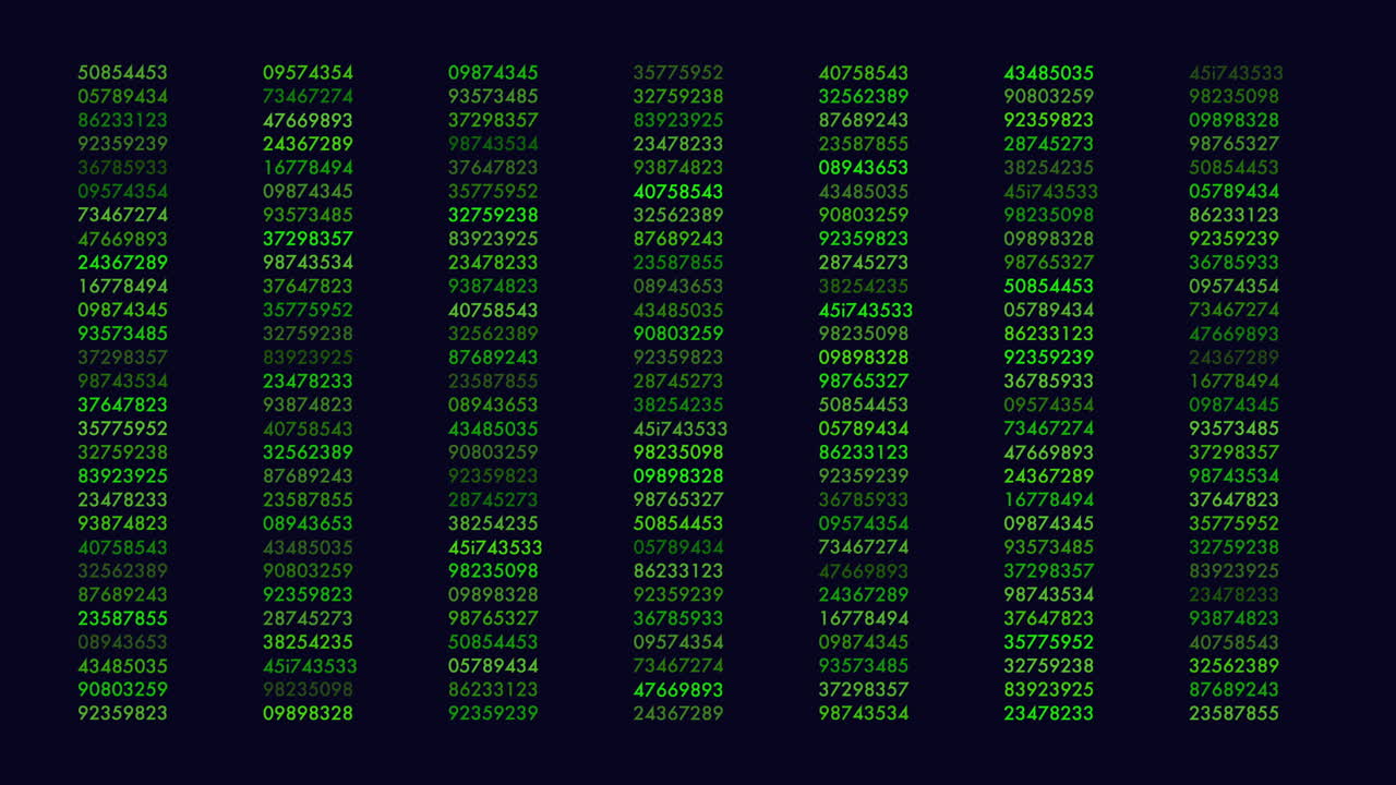 Random numbers pattern in rows on dark space