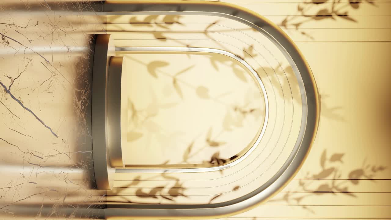 3d 렌더링 애니메이션으로 나무 잎 그림자를 가진 수직 제품 디스플레이 스탠드 디자인 금 은 보석