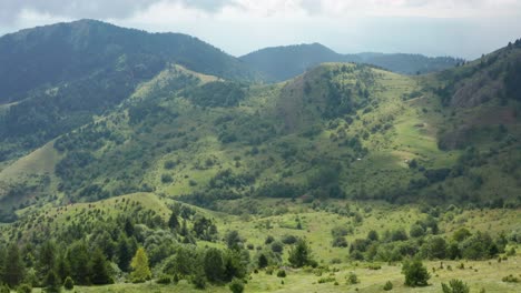 aerial view of beautiful green landscape of serbia on sunny summer day