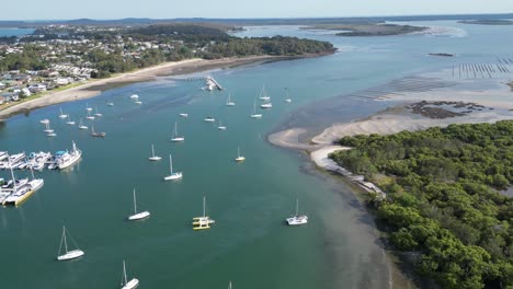 aerial shot of soldiers point in salamander bay nsw australia