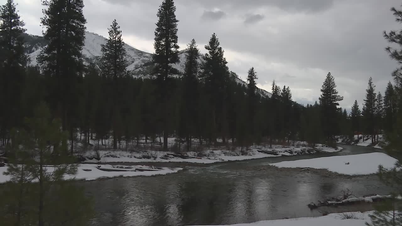 senderos panorámicos del río en el bosque nacional de boise durante un día nublado en idaho, estados unidos
