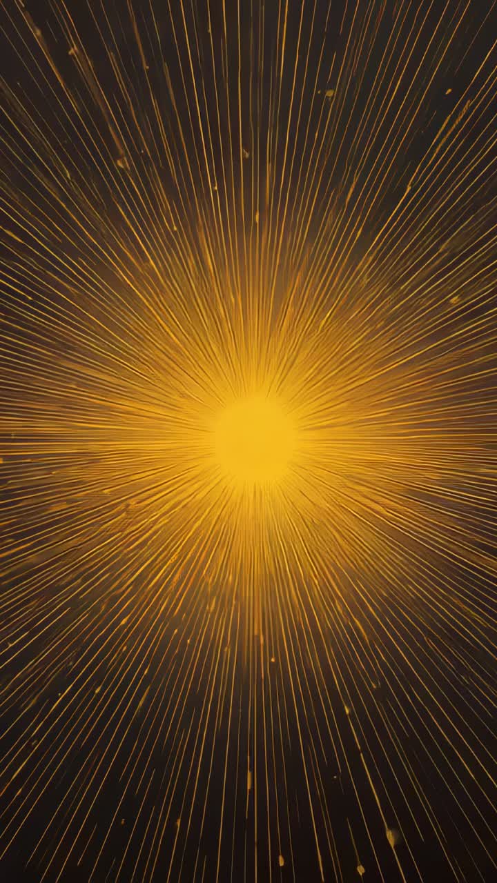 Vertical video: Brightening golden core emitting rays and flecks on dark backdrop, forming burst