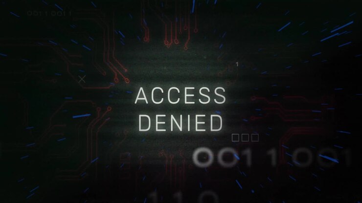 Access denied text over binary code and circuit board animation