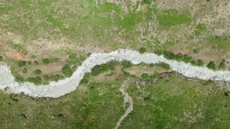 top-down side moving drone shot of a crystal clear mountain river of snowmelt in the high alpine, in the san juan mountains in colorado during the summertime