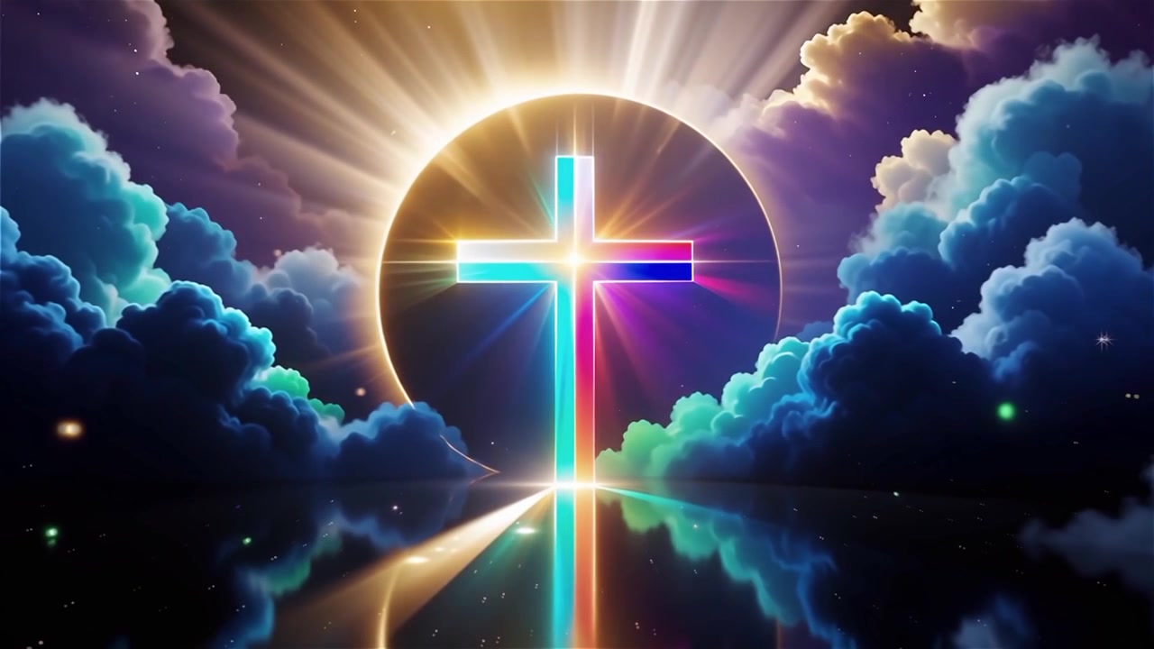 Croce Cristiana Luce Celestiale Sfondo per il Culto.