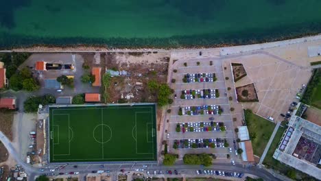 aerial shot of sant'elia stadium cagliari right on mediterranean coast in sardinia