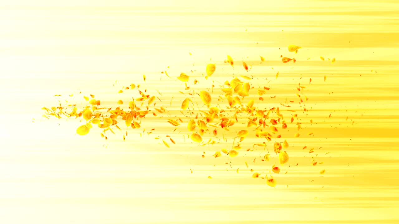 노란 잎의 소용돌이, 계절 잎의 나선형 반이는 입자, 춤추는 잎, 다채로운 자연 터널 루프 애니메이션.