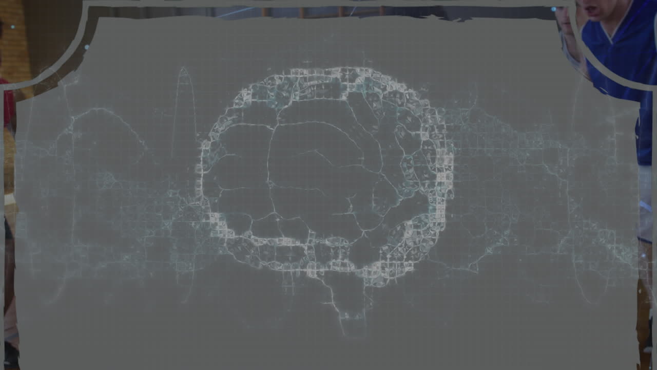 다양한 남성 농구 선수 그룹에 대한 디지털 뇌의 애니메이션