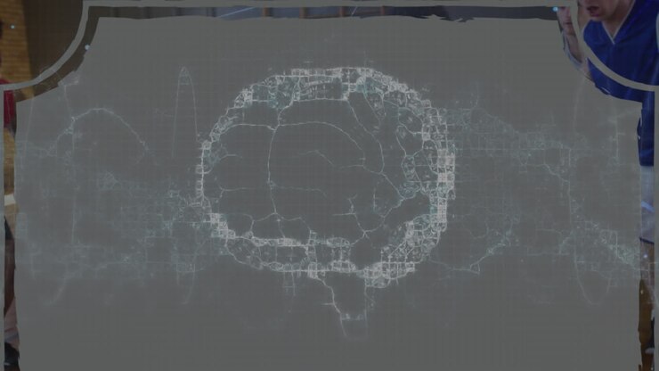 Animation of digital brain over diverse group of male basketball players