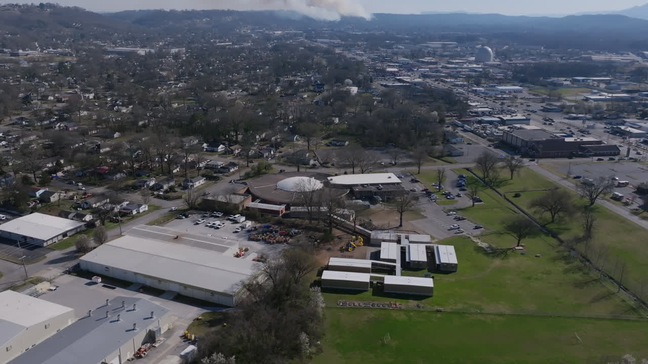 Aerial drone footage flying over Clifton Hills Elementary School in Chattanooga, TN.