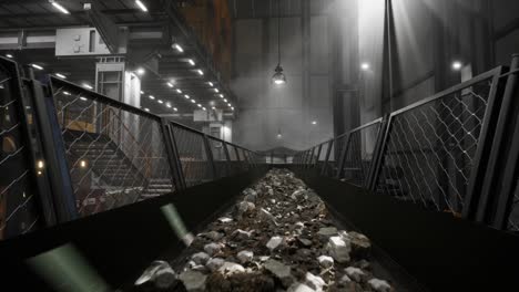 Transportation Of Copper Ore Carried Out In The Factory. Mining Industrial Conveyor At Ore Processing Factory