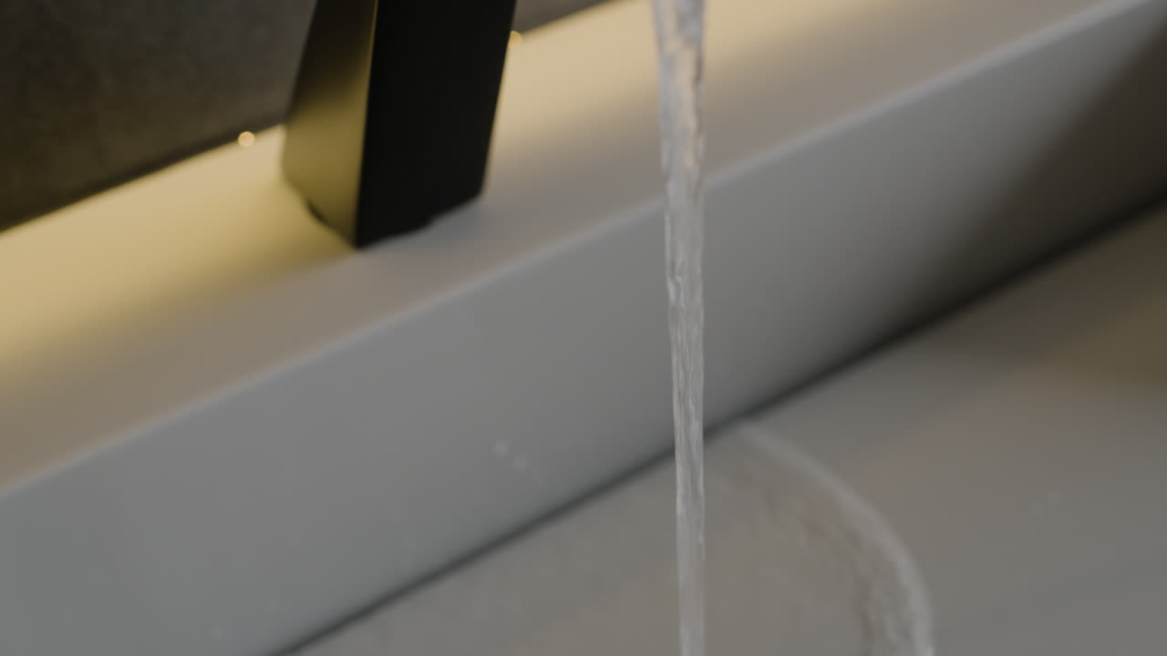Water Running from a Modern Faucet into a Sink